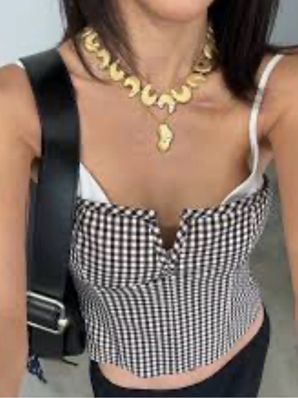 Zara Gingham Sweetheart Bustier top Cami in Brown and White small NWT